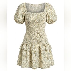 NWT Promesa Cream and Gold Puff Sleeve Midi Dress